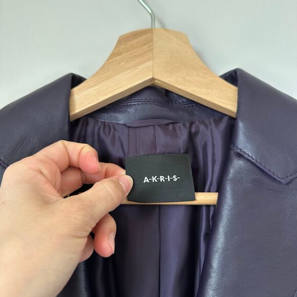 AKRIS Lamb Nappa Leather Collared Blazer Purple 12 - Picture 5 of 11